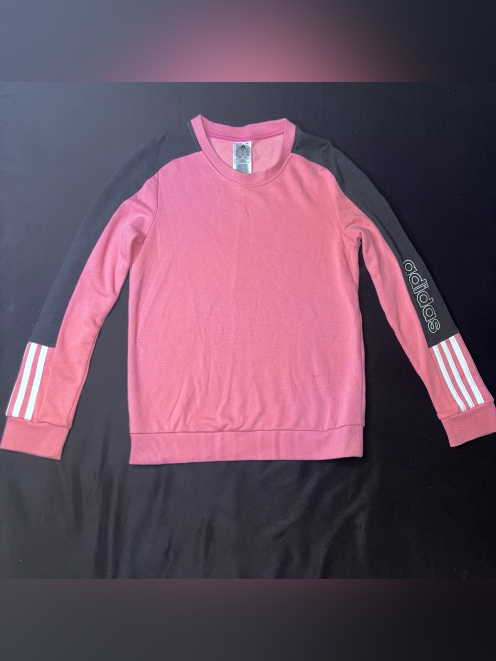 adidas Pink Crewneck Sweater with Black Raglan Sleeves